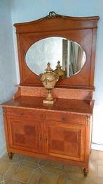 Dressoir met spiegel in massief eik marmer en brons, Antiek en Kunst, Ophalen