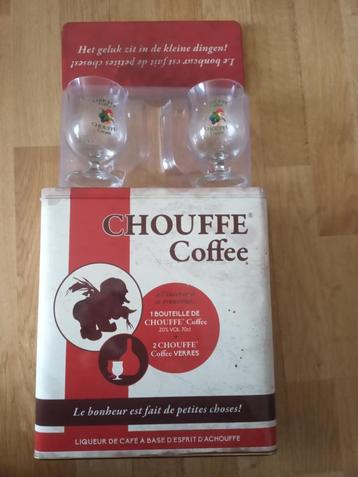 bier la chouffe coffee box(leeg)  met 2 glazen,