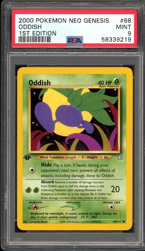 Oddish 1ère édition PSA 9 - 68/111 - Neo Genesis 2000, Hobby & Loisirs créatifs, Jeux de cartes à collectionner | Pokémon, Comme neuf