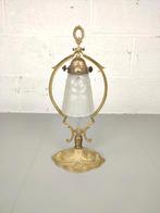Antieke tafellamp met art deco persglas, Antiek en Kunst, Antiek | Verlichting, Ophalen of Verzenden