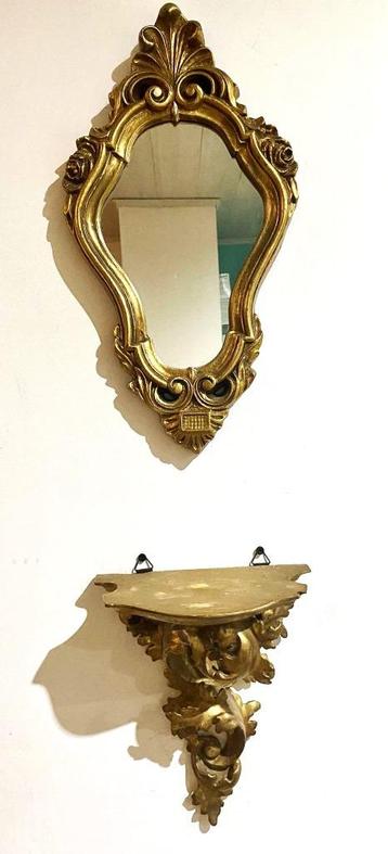 Magnifique ancien miroir doré avec sellette, Enlèvement ou Envoi