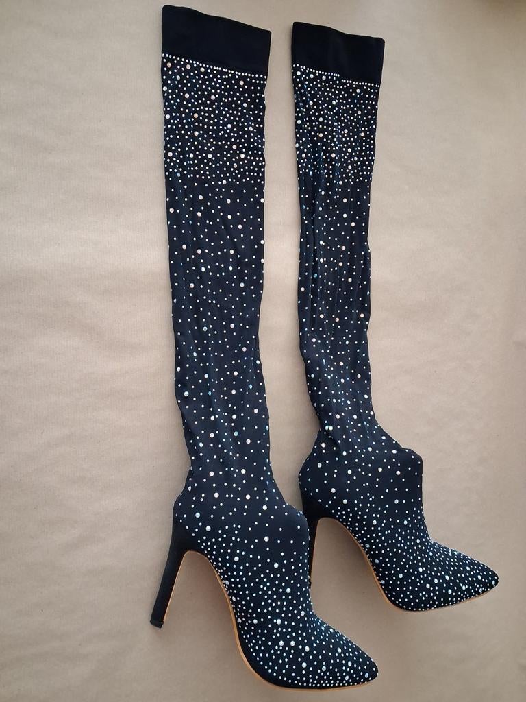 Cuissardes glamour à talons pointus pour femmes MT 38, Neuf, Bottes hautes, Noir, Envoi