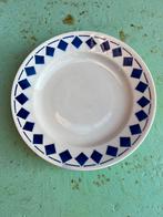 5 Franse vintage dessertbordjes Saint Amand Yo - blauwe ruit, Ophalen of Verzenden