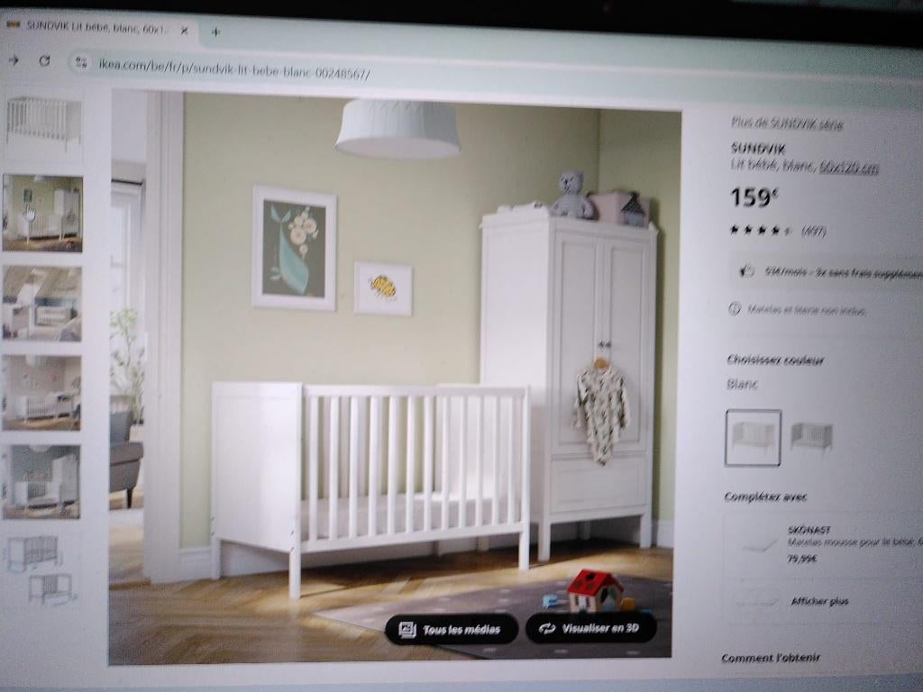 1 lit bébé matelas inclus, Matelas, Moins de 70 cm, Comme neuf, Enlèvement