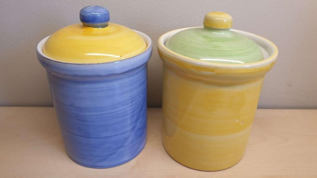 2 prachtige stenen potten, bv voor suiker of koffiepads, Maison & Meubles, Cuisine | Vaisselle, Enlèvement