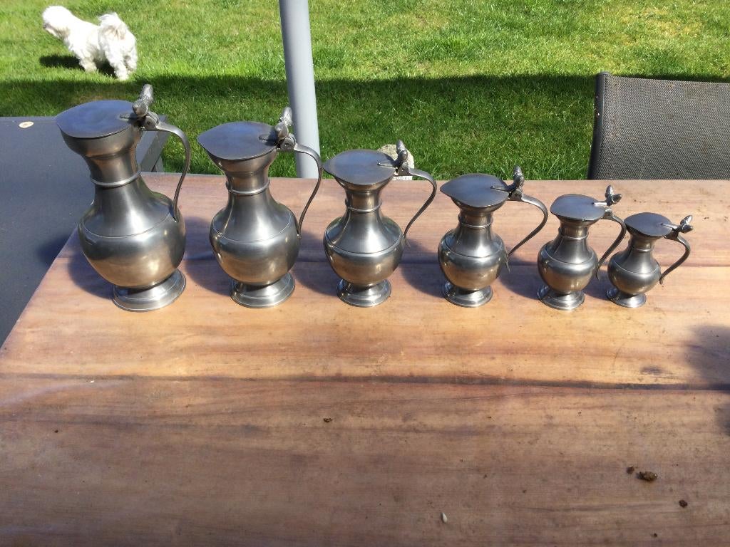 reeks tinnen potten  + aansteker, Antiek en Kunst, Ophalen