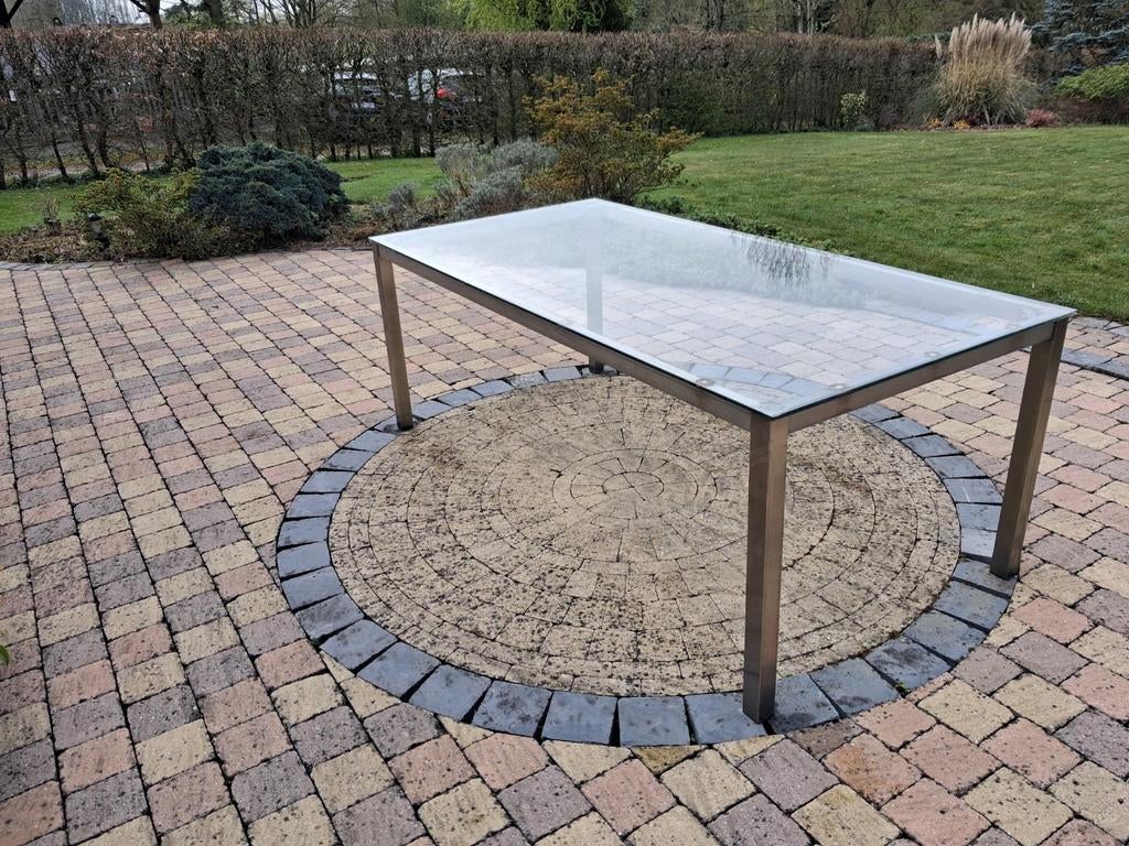 Table de jardin rectangulaire en verre et aluminium, Enlèvement, Rectangulaire, Autres matériaux