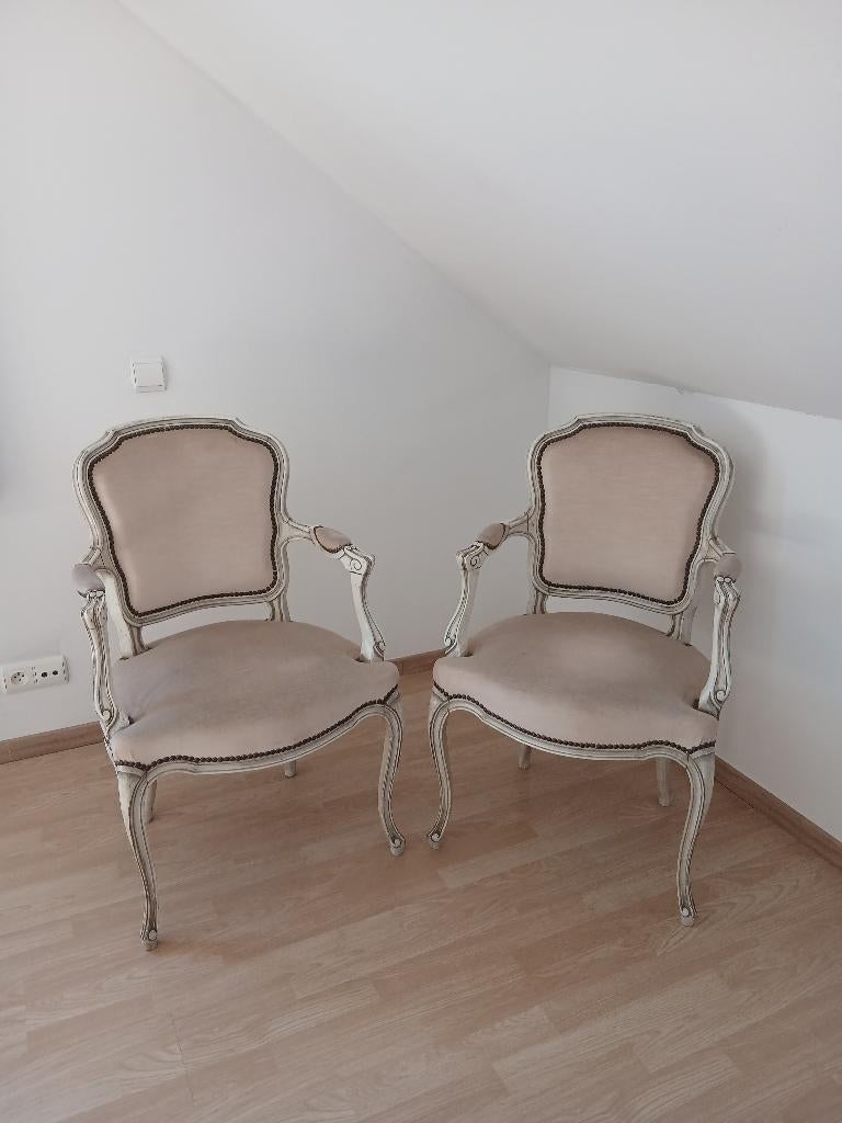 2 fauteuils style Louis XVI, Maison & Meubles, Fauteuils, Utilisé, Bois, Tissus, 50 à 75 cm, Moins de 75 cm, Enlèvement