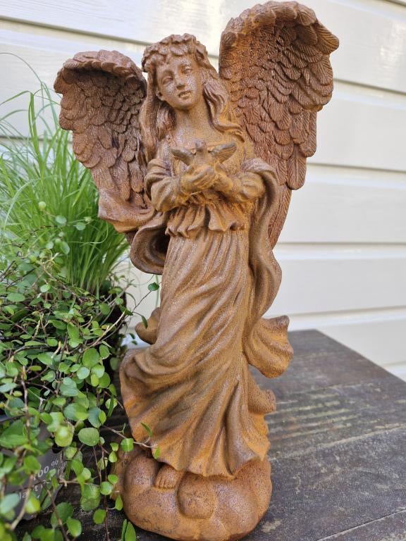 engel met duif , gietijzer tuinbeeld, Tuin en Terras, Ophalen of Verzenden, Nieuw