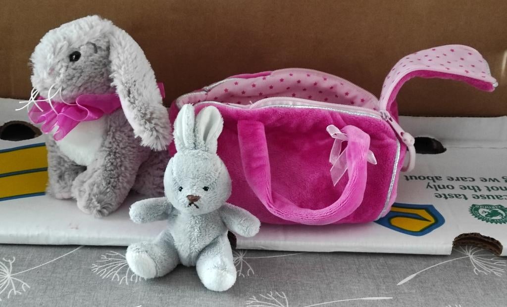 knuffel konijn in tasje, Enlèvement ou Envoi, Comme neuf, Lapin
