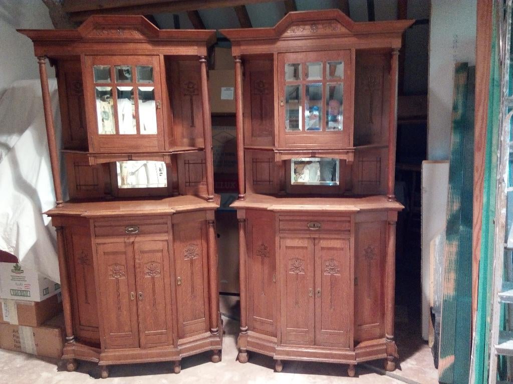 2 symmetrische eiken antieke kasten, Enlèvement