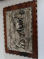 Pewter 3D farmer op hout, Antiek en Kunst, Ophalen