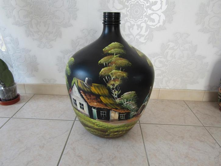 GROTE OUDE  BESCHILDERDE GLAZEN  WIJNKRUIK, Antiek en Kunst, Curiosa en Brocante, Ophalen