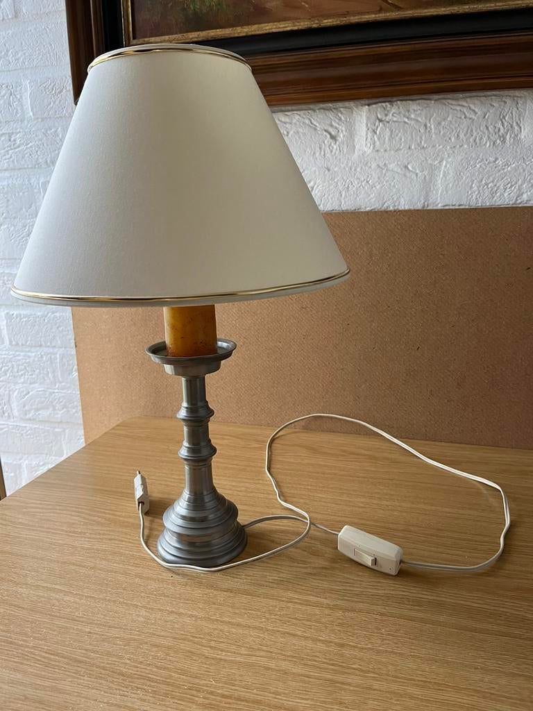Tafellamp op tinnen voet - h 50 cm -diameter 30 cm, Ophalen, Zo goed als nieuw