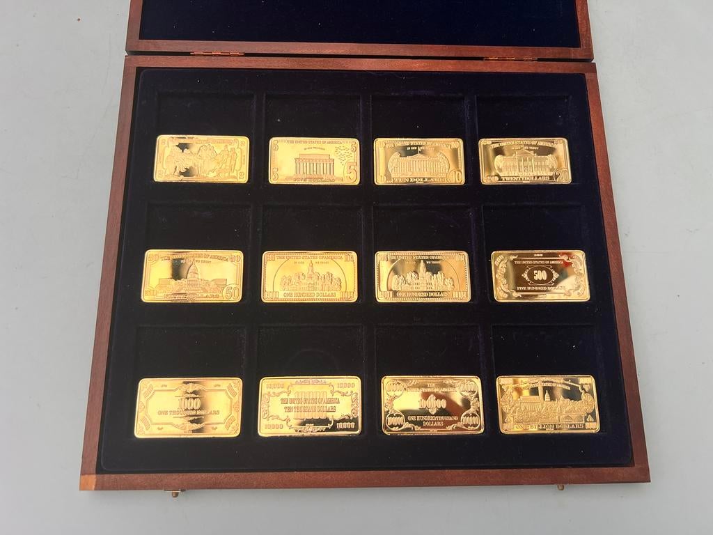 Set 12 lingots dollar plaqués or 24K collection, Ophalen of Verzenden