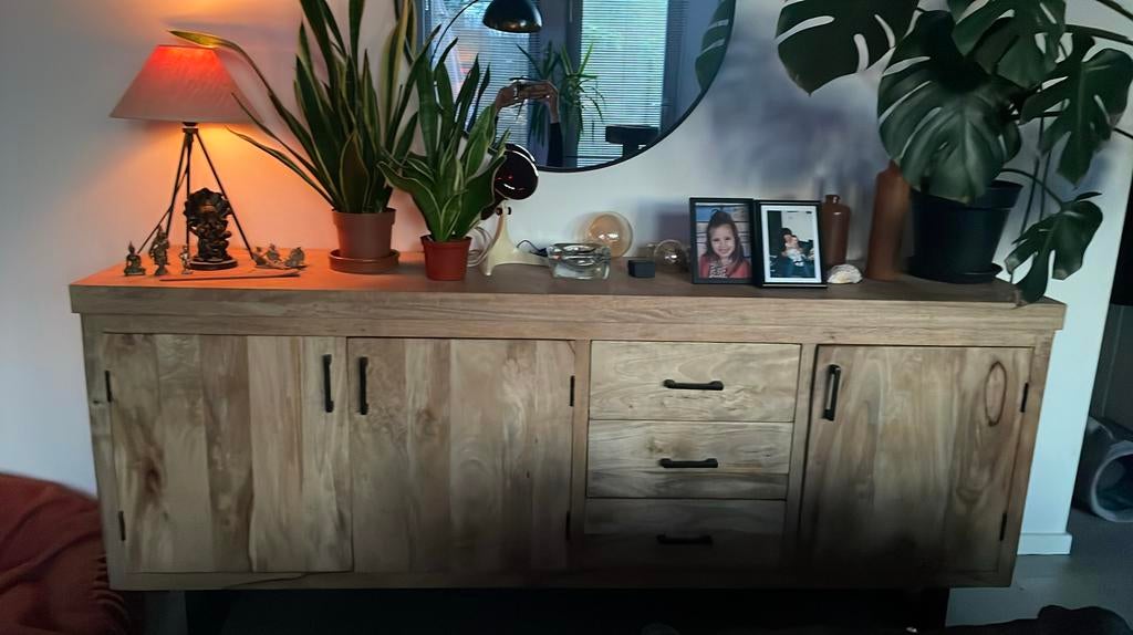 Buffet en bois massif de manguier, 25 à 50 cm, Avec tablette(s), 150 à 200 cm, Bois massif de manguier