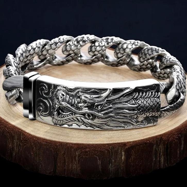 Zware Draak Armband 14 mm dikte - 925 Zilver, Bijoux, Sacs & Beauté, Bracelets, Neuf, Argent, Argent, Envoi