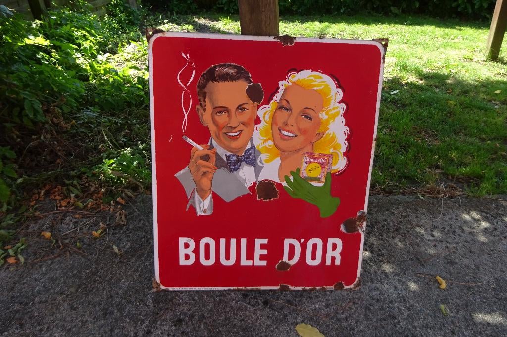 Boule d'or 195? plaque émaillée originale, Enlèvement, Utilisé, Panneau publicitaire