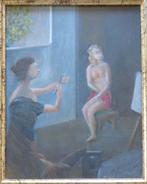 ONBEKEND / NAAKT IN HET ATELIER / OLIEVERF / 38x32cm / KADER, Ophalen of Verzenden