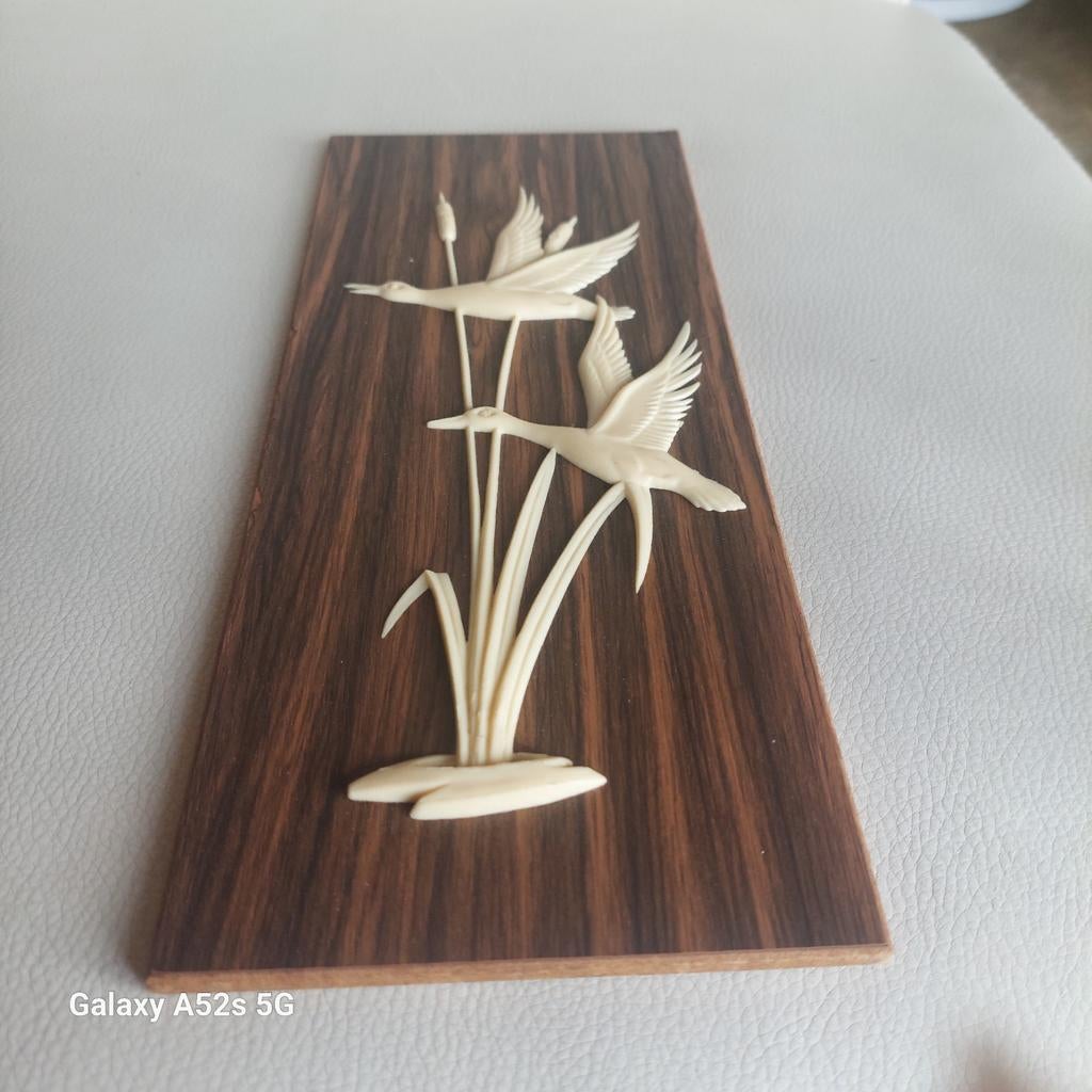 Cadre vintage en bois avec canards en plastique, Enlèvement