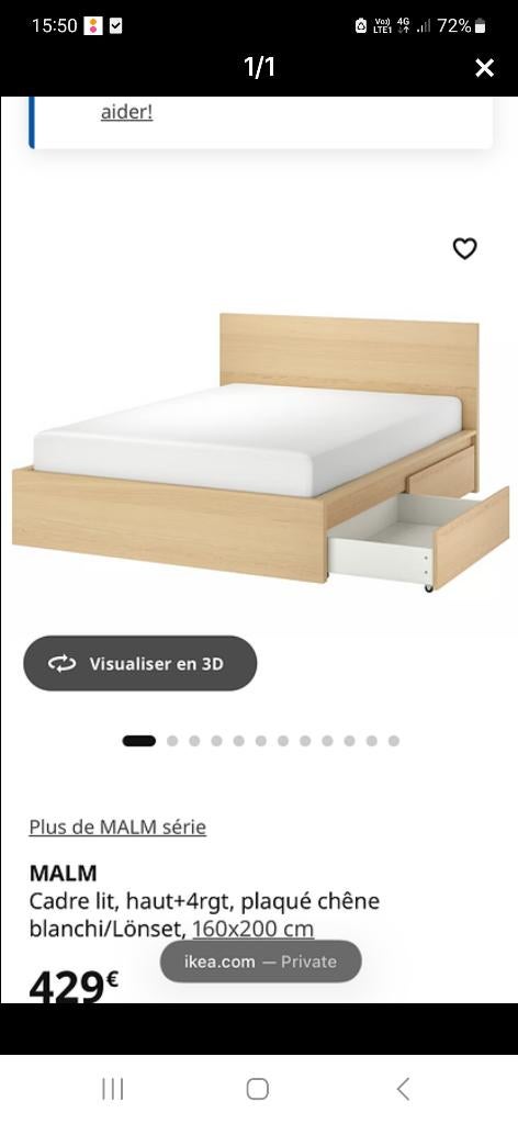 Lit malm ikea, Autres couleurs, Ikea malm, 140 cm, Enlèvement