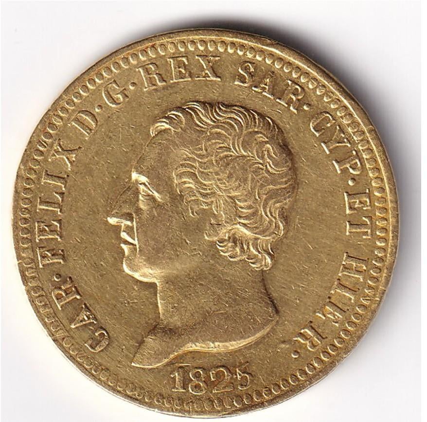 Italië 40 Lire 1825 (Torino) 12.9 gram 21.6 karaat goud, Postzegels en Munten, Verzenden, Italië, Losse munt, Goud