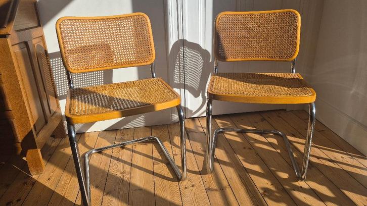 Lot de 2 chaises "style Cesca" - rotin & chrome - vintage, Maison & Meubles, Chaises, Utilisé, Deux, Métal, Osier ou Rotin, Enlèvement