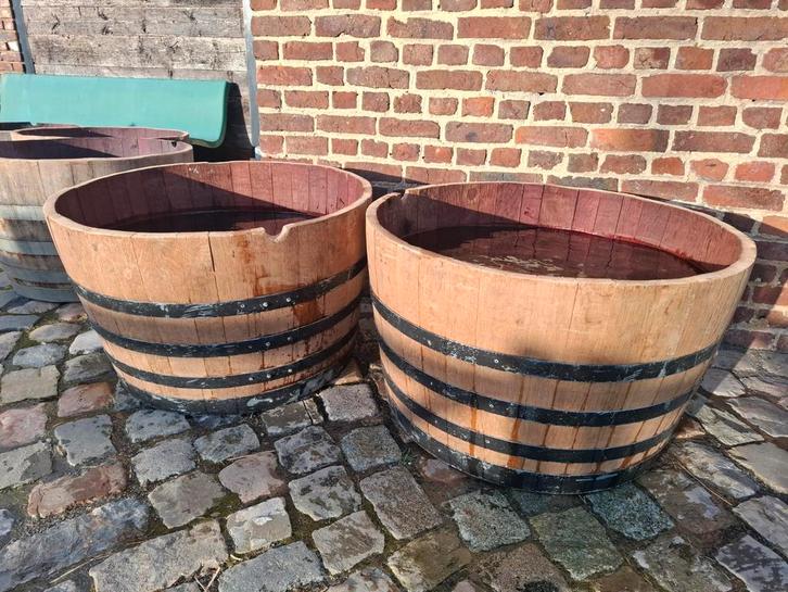 Halve wijntonnen 51cm x 86cm! Rustieke Eiken plantkuip! TOP, Tuin en Terras, Bloembakken en Plantenbakken, Ophalen