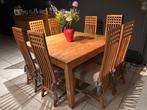 Teak eetkamer tafel + 8 teak stoelen, Huis en Inrichting, Tafels | Eettafels, Ophalen, Gebruikt, Vijf personen of meer, Massief