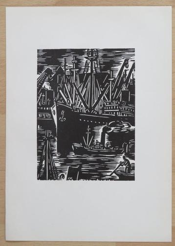 Houtsnede van Frans Masereel: ANTWERPEN – oceaanstomer       beschikbaar voor biedingen