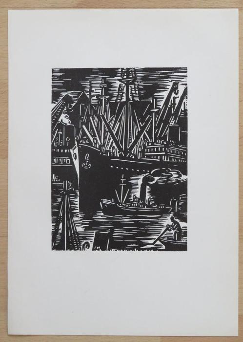 Houtsnede van Frans Masereel: ANTWERPEN – oceaanstomer, Antiek en Kunst, Kunst | Etsen en Gravures, Verzenden