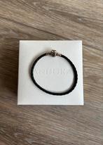 Prachtige zwarten lederen Pandora armband 18cm, Ophalen of Verzenden, Zo goed als nieuw