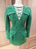 Balmain jurk Fr 36 in groene gevlochten suède, prijs $11.760, Comme neuf, Vert, Taille 36 (S), Balmain