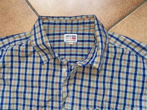 Levi's hemd XXL geruit blauw wit dunne gele lijn 100%, Kleding | Heren, Overhemden, Gedragen, Overige halswijdtes, Blauw, Verzenden