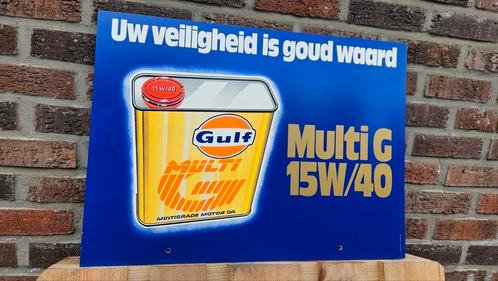 Oud Gulf reclamebord dubbelzijdig, Verzamelen, Merken en Reclamevoorwerpen, Zo goed als nieuw, Reclamebord, Ophalen of Verzenden