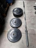 70kg Bumperplates + Olympische Barbell 220cm ,20kg, Sport en Fitness, Halterschijven, Gebruikt, Ophalen