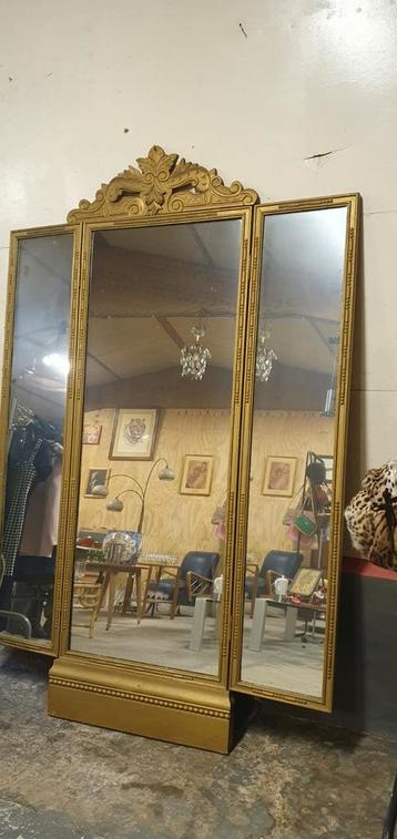 19 e eeuwse spiegel  in drieluik, Huis en Inrichting, Woonaccessoires | Spiegels, Ophalen, Gebruikt