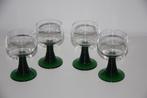 Vintage luminarc france moezel wijnglazen groene voet * 4st, Ophalen of Verzenden