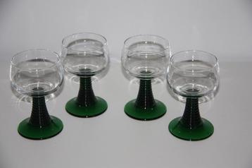 Vintage luminarc france moezel wijnglazen groene voet * 4st  beschikbaar voor biedingen