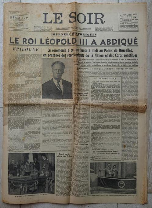 5 kranten 1945-1951 (einde Leopold III, aantrede Boudewijn), Verzamelen, Tijdschriften, Kranten en Knipsels, Krant, 1940 tot 1960