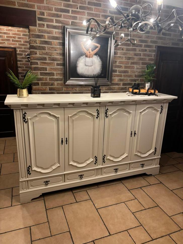 Prachtige Eiken Brocante High Dressoir, Huis en Inrichting, Kasten | Dressoirs, Zo goed als nieuw, 200 cm of meer, 50 tot 75 cm