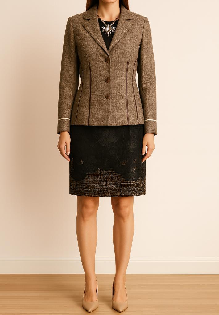 Caroline Biss wolmix blazer maat 38, Kleding | Dames, Jasjes, Kostuums en Pakken, Zo goed als nieuw, Jasje, Maat 38/40 (M), Bruin