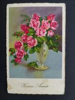 rozen Bonne Année oude prentkaart beschreven met zegel, Gelopen, Feest(dag), Ophalen of Verzenden