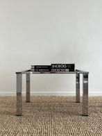 Vintage Belgochrom bijzettafel / salontafel, Ophalen, Zo goed als nieuw, Glas