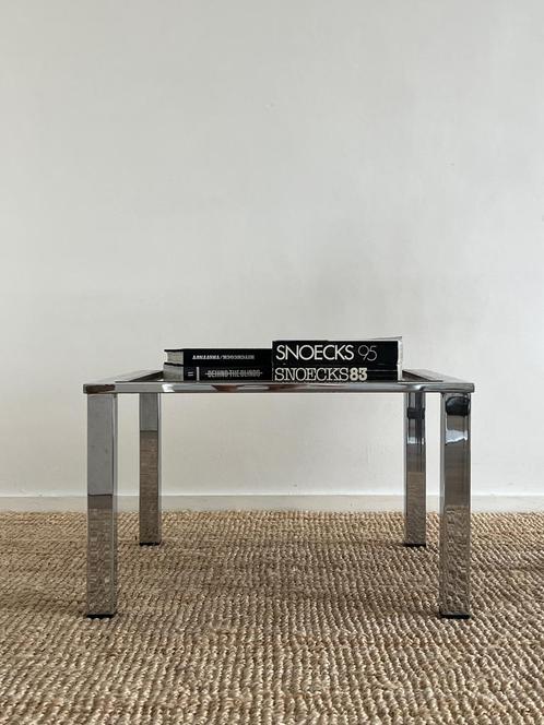 Vintage Belgochrom bijzettafel / salontafel, Huis en Inrichting, Tafels | Bijzettafels, Zo goed als nieuw, Glas, Ophalen