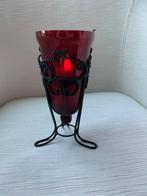 Theelicht rood glas, Huis en Inrichting, Ophalen, Zo goed als nieuw, Metaal, Rood