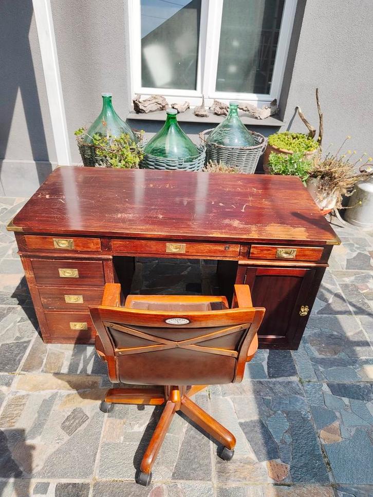 Massief hardhouten bureau bootstijl Starbay, Antiek en Kunst, Antiek | Meubels | Tafels, Ophalen