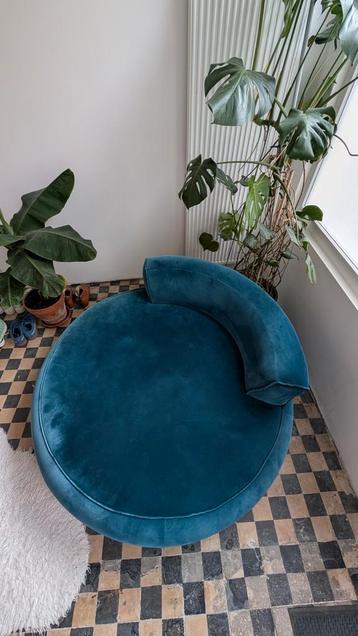 Ronde zetel Chaise Longue / poef - Petrolblauw Velvet beschikbaar voor biedingen
