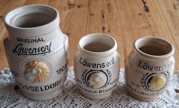  SALE 3 Vintage Duitse Löwensenf mosterdpotjes leeuwenkoppen beschikbaar voor biedingen
