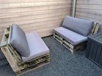 dubbele pallet lounge inclusief zelfgemaakte kussens, Tuin en Terras, Tuinsets en Loungesets, Ophalen, Gebruikt, Loungeset